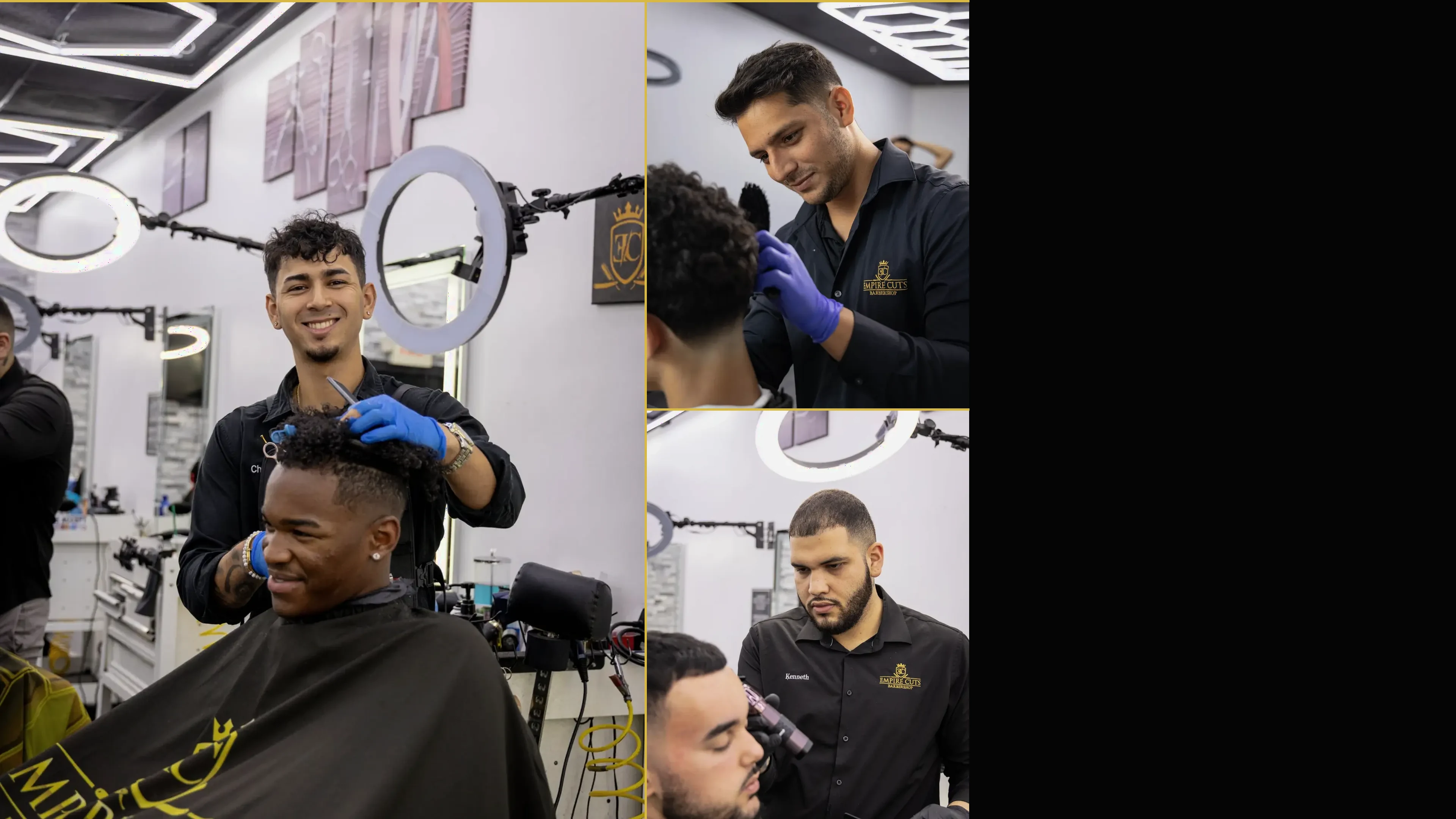 Empire Cuts barbers working with clients inside the shop